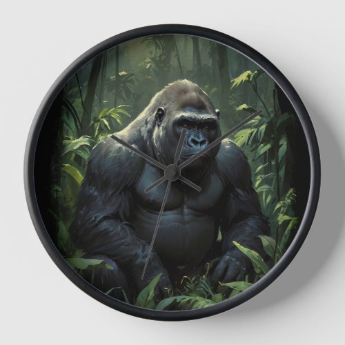 Silverback Gorilla in Rwandan Jungle Clock