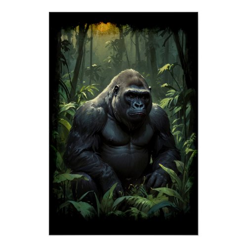 Silverback Gorilla in Rwandan Jungle Poster