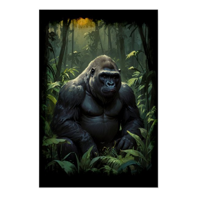 Silverback Gorilla in Rwandan Jungle Poster (Front)
