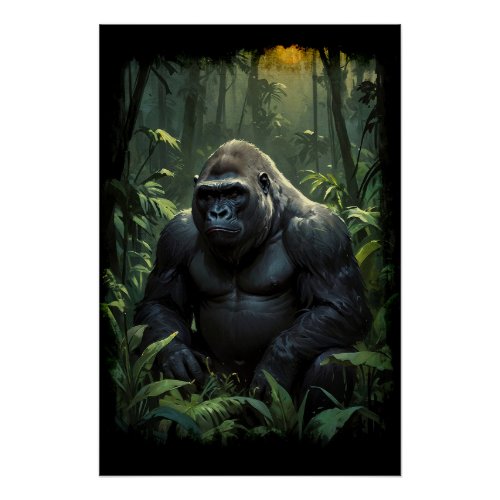 Silverback Gorilla in Rwandan Jungle Poster