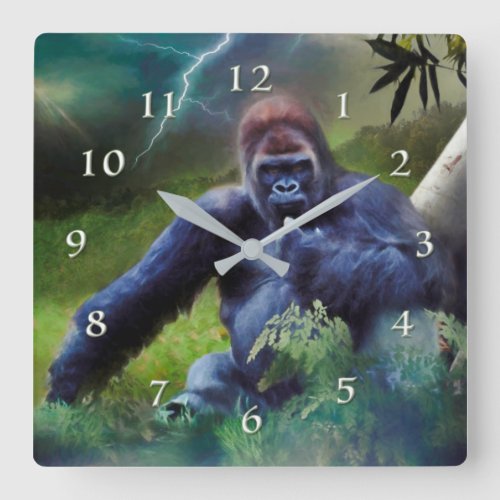 SILVERBACK GORILLA JUNGLE ENLIGHTENMENT SQUARE WALL CLOCK