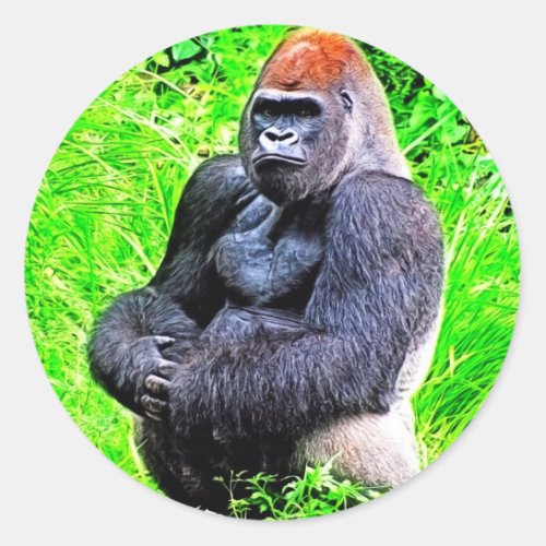 Silverback Gorilla Photo Painting Classic Round Sticker