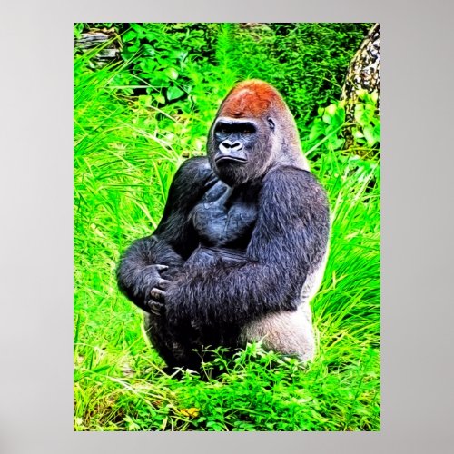 Silverback Gorilla Photo Painting Poster
