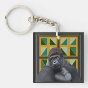 Silverback Gorilla Yellow and Green Geometric Keychain