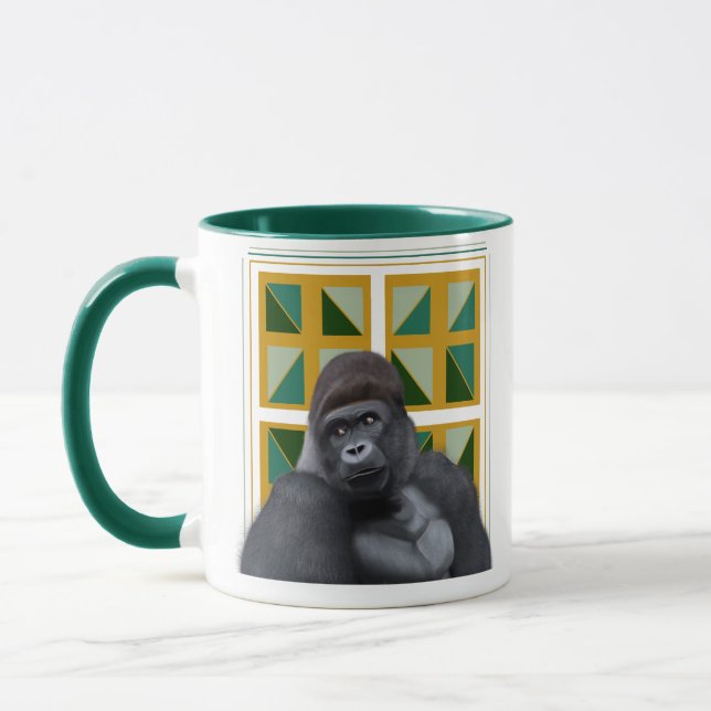 Silverback Gorilla Yellow and Green Geometric Mug (Left)
