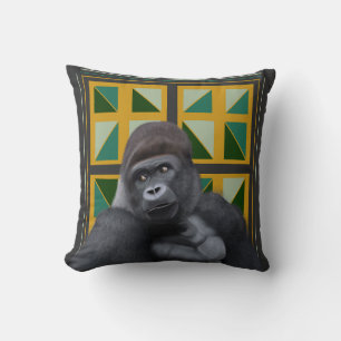 Silverback Gorilla Yellow and Green Geometric Throw Pillow