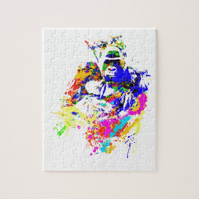 Silverback Lowland Gorilla Splatter Paint Effect Jigsaw Puzzle (Vertical)