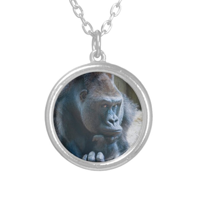 Silverback Striking a Pose Silver Plated Necklace (Front)