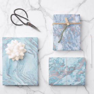 SilverBlue Marble Wrapping Paper Sheets