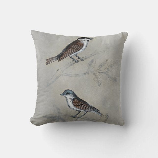 Silvered Aviary | A Pair Of Birds Throw Pillow (Front)