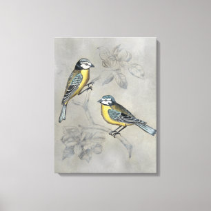 Silvered Aviary Bird Couple Canvas Print
