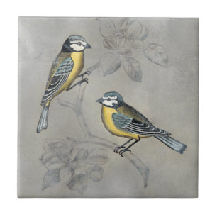 Silvered Aviary Bird Couple Ceramic Tile