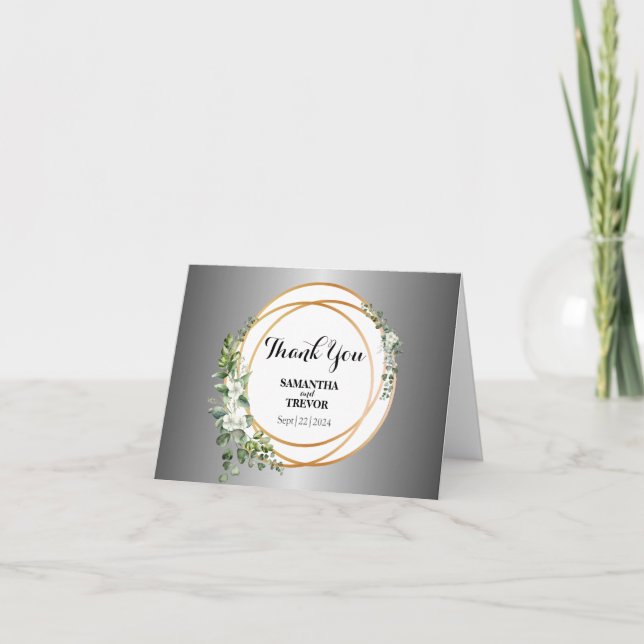 Silvered Sprigs: Personalized Botanical Thank You Card (Front)