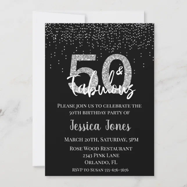 SilverGlitter 50 &amp; Fabulous Fifty Birthday party Invitation | Zazzle