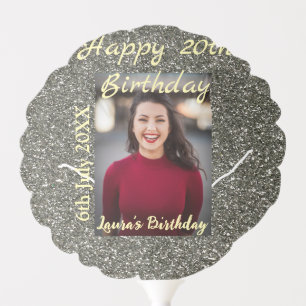 Silverglitter photo 20th birthday add name date balloon