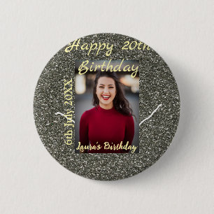 Silverglitter photo 20th birthday add name date button