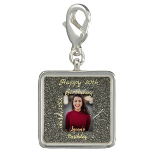 Silverglitter photo 20th birthday add name date charm