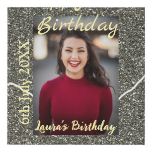 Silverglitter photo 20th birthday add name date faux canvas print