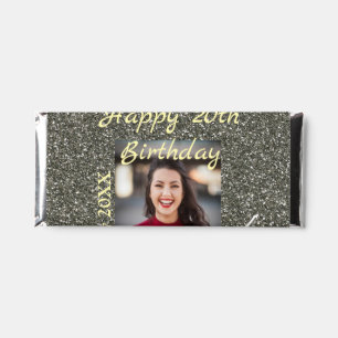 Silverglitter photo 20th birthday add name date hershey bar favors