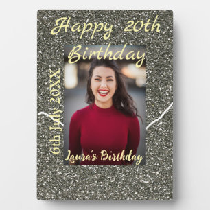 Silverglitter photo 20th birthday add name date plaque