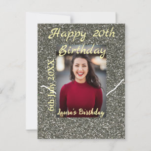 Silverglitter photo 20th birthday add name date postcard
