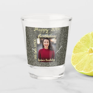 Silverglitter photo 20th birthday add name date shot glass