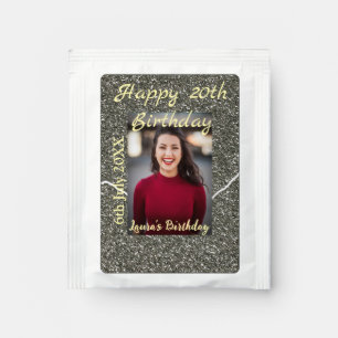 Silverglitter photo 20th birthday add name date tea bag drink mix