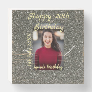 Silverglitter photo 20th birthday add name date wooden box sign
