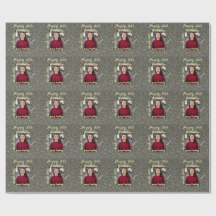 Silverglitter photo 20th birthday add name date wrapping paper