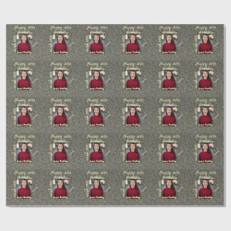 Silverglitter photo 20th birthday add name date wrapping paper