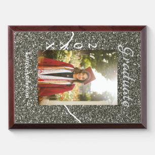 Silverglitter photo graduation add name class text award plaque