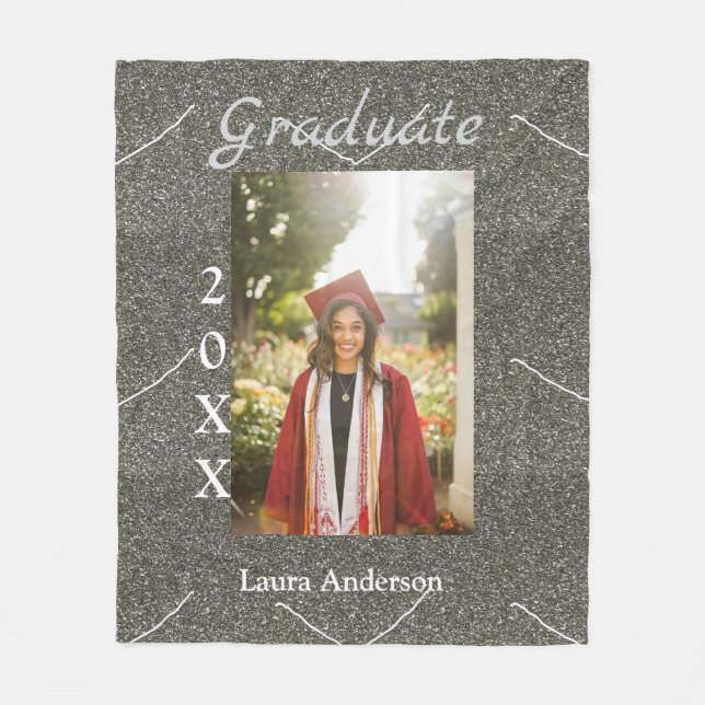 Silverglitter photo graduation add name class text fleece blanket (Front)
