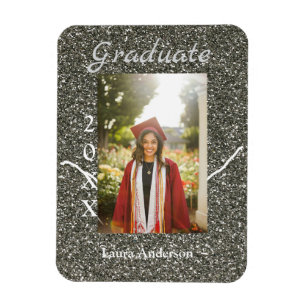 Silverglitter photo graduation add name class text magnet