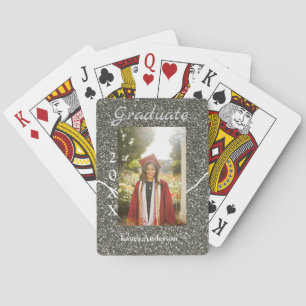 Silverglitter photo graduation add name class text poker cards