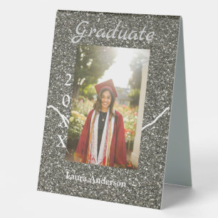 Silverglitter photo graduation add name class text table tent