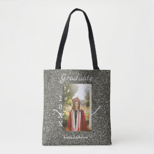 Silverglitter photo graduation add name class text tote bag