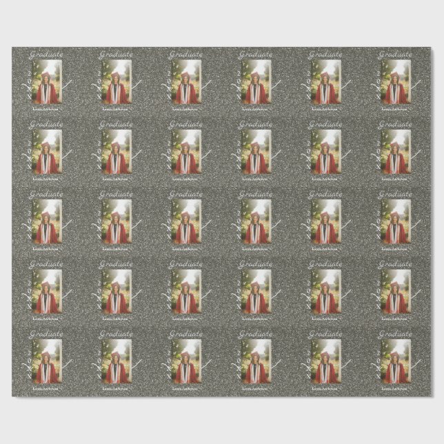 Silverglitter photo graduation add name class text wrapping paper (Flat)