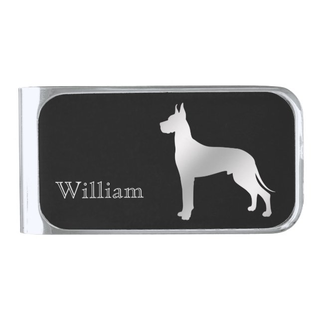 SilverGreat Dane Personalized Silver Finish Money Clip (Front)