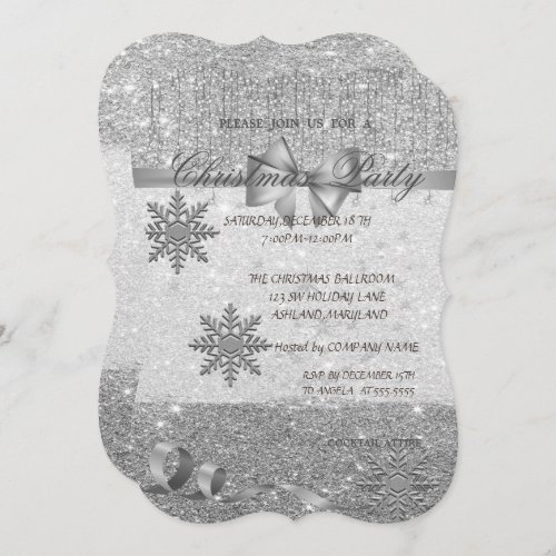 SilverSnowflakes GlitteryCompany Christmas Party Invitation