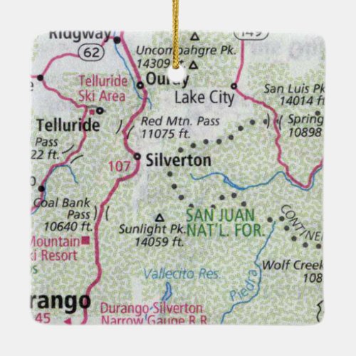 Silverton and Ouray Map Ceramic Ornament
