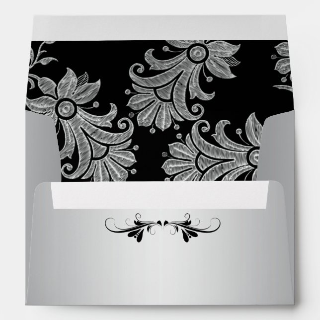 Silvertone Black Floral A7 Envelope with Scroll (Back (Bottom))
