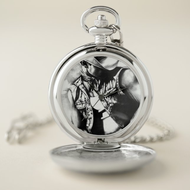 Silvertone Pocket Watch with Country Cowboy Face (Inside)