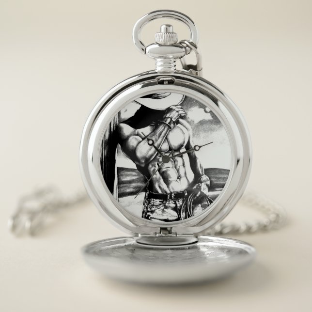 Silvertone Pocket Watch with masculine Cowboy (Inside)
