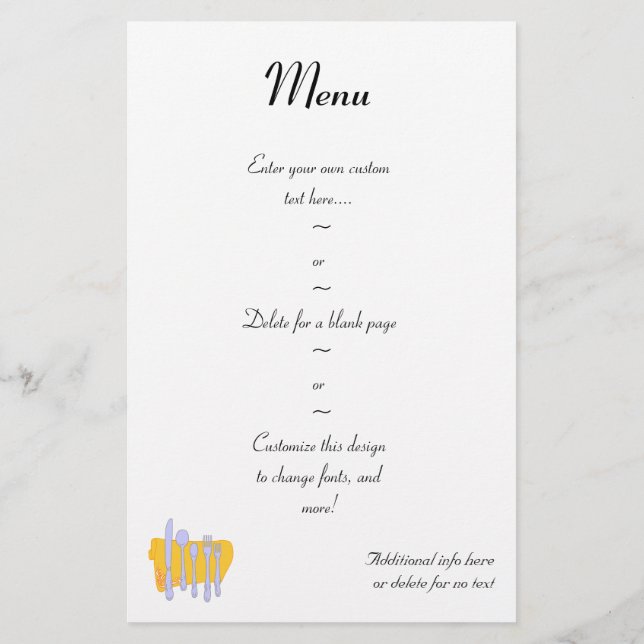 Silverware and Napkin Custom Menu 5.5"x8.5" Flyer (Back)