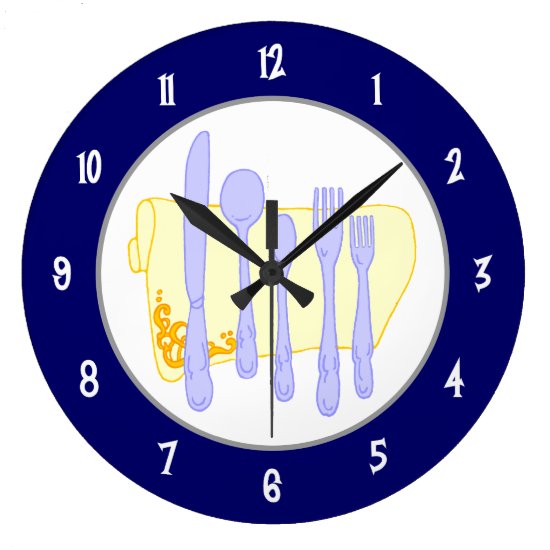 Silverware and Napkin on Blue Wall Clock