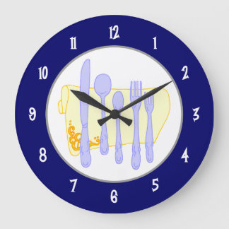 Silverware and Napkin on Blue Wall Clock