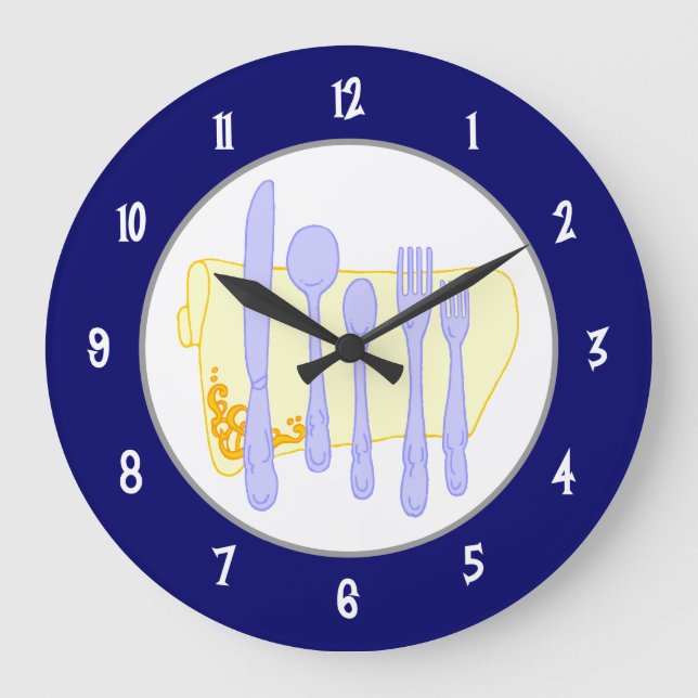 Silverware and Napkin on Blue Wall Clock (Front)