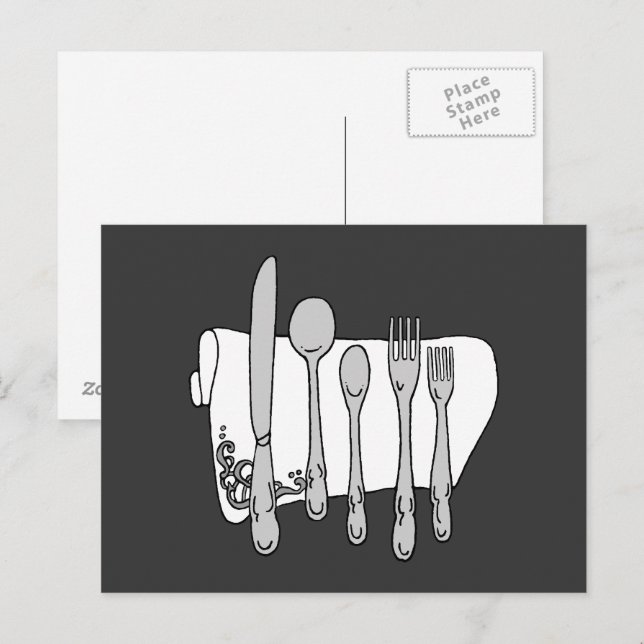 Silverware Black White Art Postcard (Front/Back)