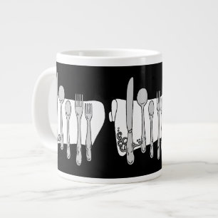 Silverware Black White Design Giant Coffee Mug