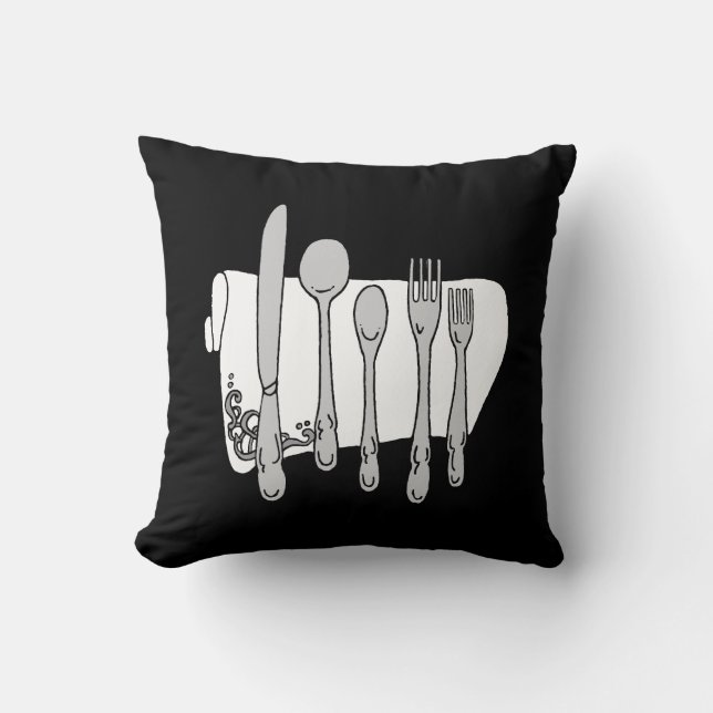 Silverware Black White Design Throw Pillow (Front)